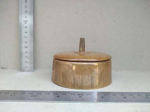 Vintage! Copper Vanity / Powder Puff Pot / Trinket Box With Wooden Lid