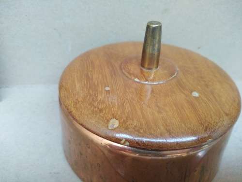 Vintage! Copper Vanity / Powder Puff Pot / Trinket Box With Wooden Lid