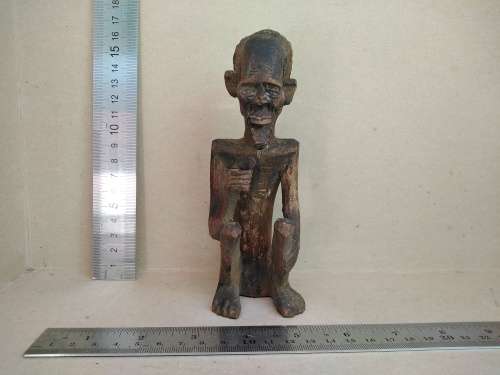 African! - Hand Carved - Old Man On Haunches- Thumbs Up