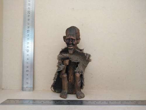 African! - Hand Carved - Old Man On Haunches- Thumbs Up