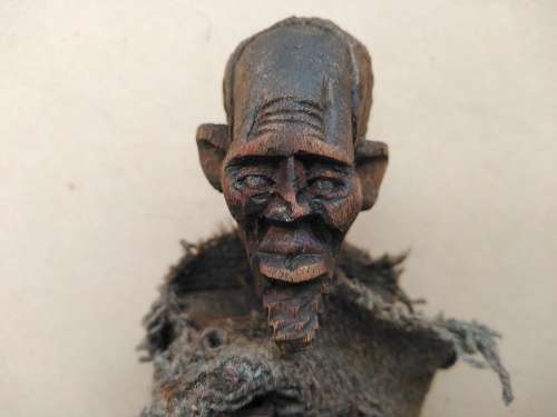 African! - Hand Carved - Old Man On Haunches- Thumbs Up