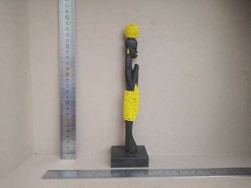 Africana! Wooden African Woman Statue - Hand Carved African Tribal Art Figurine - Beaded accessories