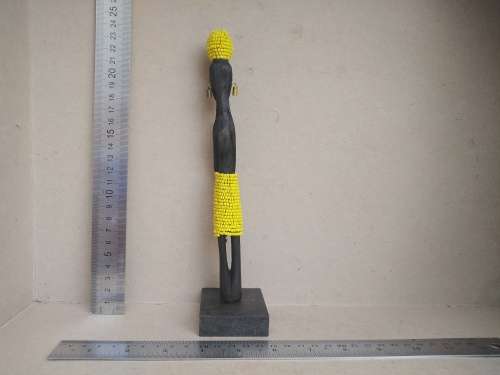 Africana! Wooden African Woman Statue - Hand Carved African Tribal Art Figurine - Beaded accessories