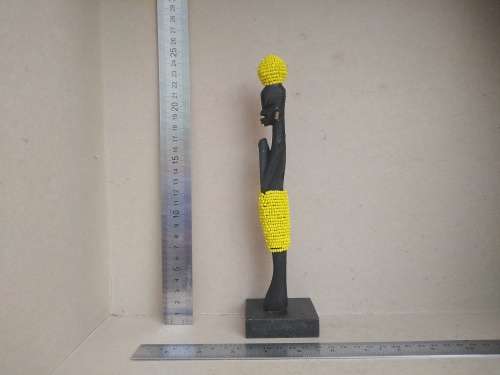 Africana! Wooden African Woman Statue - Hand Carved African Tribal Art Figurine - Beaded accessories