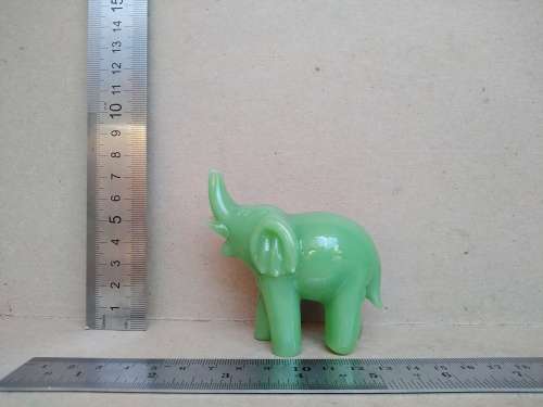 Feng Shui - Miniature Jade Green Glass? Elephant - Hand Crafted Collectible Statue Figurine