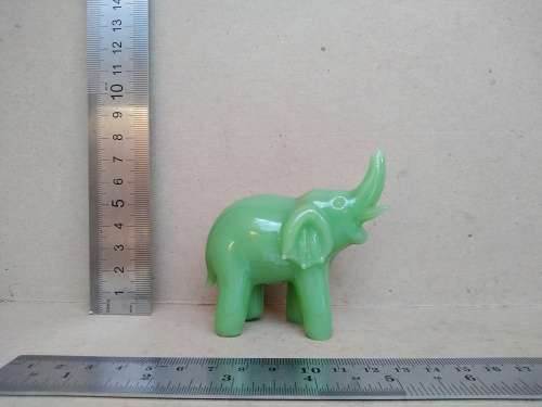 Feng Shui - Miniature Jade Green Glass? Elephant - Hand Crafted Collectible Statue Figurine