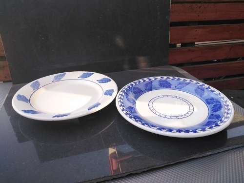 Vintage! Italian - San Marciano - Hand Painted  - Blue Leaf - Pair Of Dinner Plates