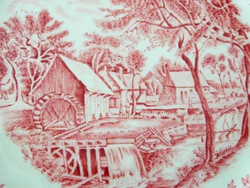 Vintage! England - Johnson Brothers - Mill Stream - Red / Pink - Set of 6 Plates