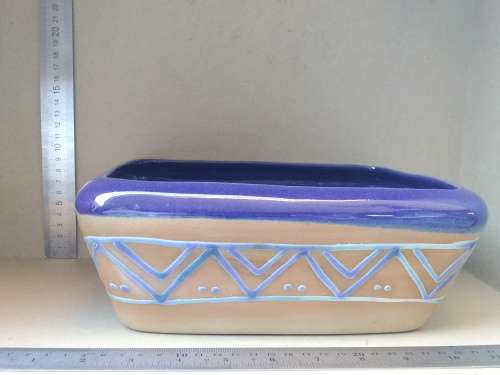 Vintage! Hand Painted Navy Ceramic Casserole Dish