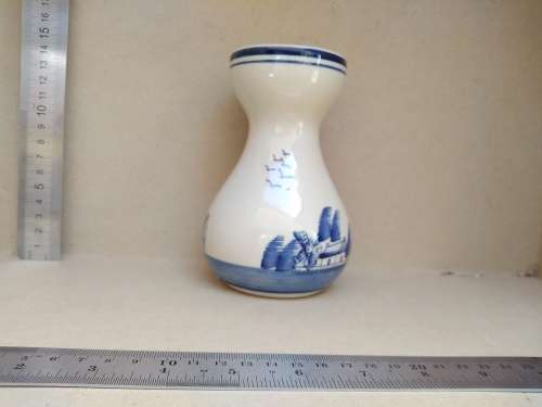 Vintage! Delft Ceramics - Blue Windmill And Seaside - 14cm Hand Painted Bud Vase.