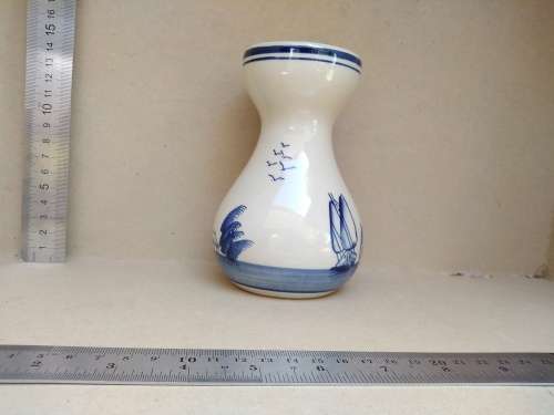 Vintage! Delft Ceramics - Blue Windmill And Seaside - 14cm Hand Painted Bud Vase.