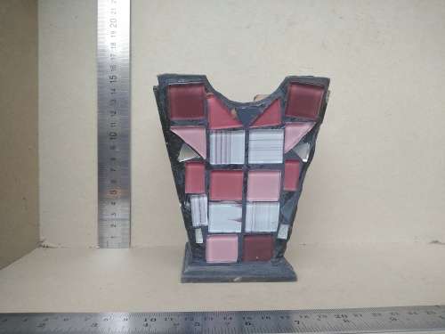 Vintage! 13.5cm Plywood And Mosaic Pen / Pencil Holder