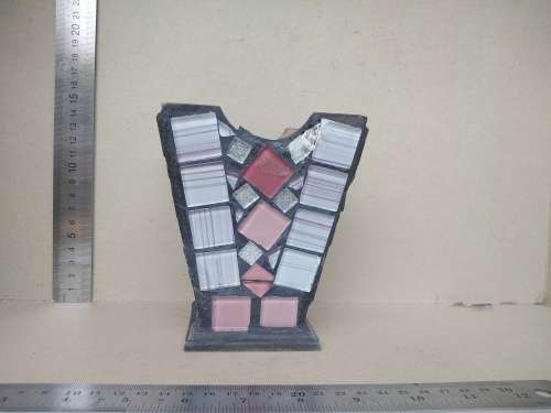 Vintage! 13.5cm Plywood And Mosaic Pen / Pencil Holder