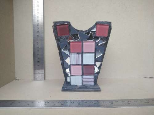 Vintage! 13.5cm Plywood And Mosaic Pen / Pencil Holder