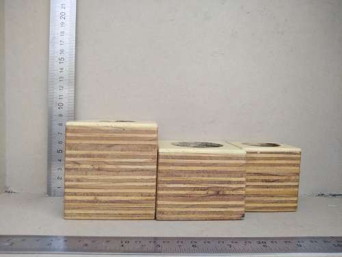 Vintage! Baltic Birch Plywood Cube- Set Of 3 Tealight Candle Holders