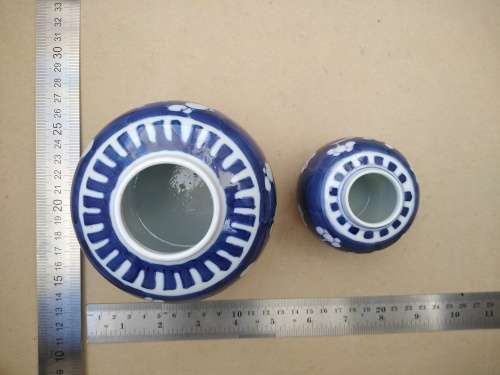 Antique! Chinese Porcelain - Kangxi - Blue & White - Pair Of Prunus Ginger Jars - Marked To Base