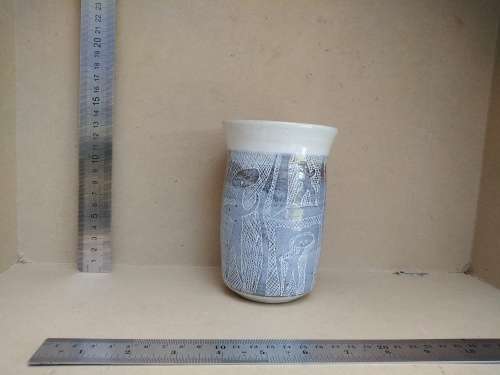 Vintage! Studio Pottery - Denim Blue - Cave Drawing Design - Signed