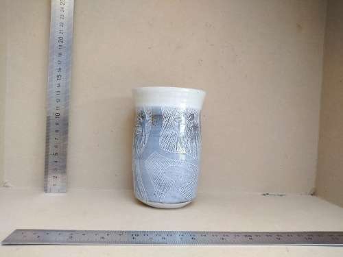 Vintage! Studio Pottery - Denim Blue - Cave Drawing Design - Signed
