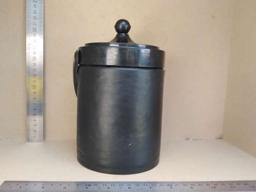 Vintage! Black Faux Leather Ice Bucket With Handle & Orange Interior.