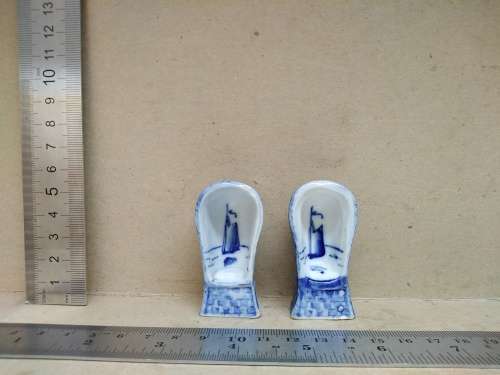 Vintage! Delft?  - Pair Of Porcelain Basket Weaved Chairs - Sailboat Scenes