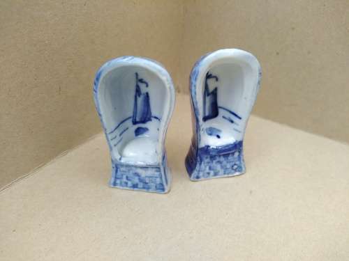 Vintage! Delft?  - Pair Of Porcelain Basket Weaved Chairs - Sailboat Scenes