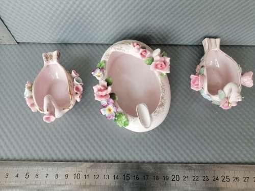 Vintage! Lefton China & Kingsway - Hand Painted Porcelain - Pink/Blue Floral - Swan Ashtray Lot