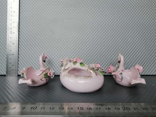 Vintage! Lefton China & Kingsway - Hand Painted Porcelain - Pink/Blue Floral - Swan Ashtray Lot