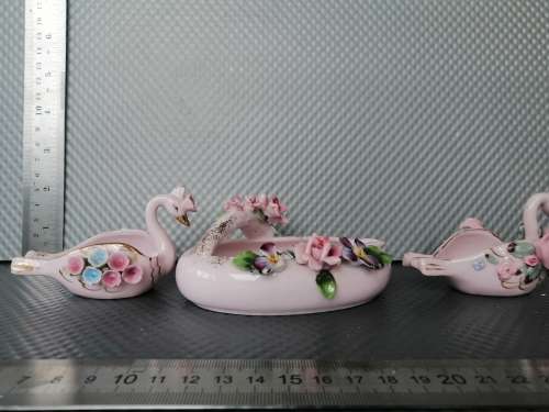 Vintage! Lefton China & Kingsway - Hand Painted Porcelain - Pink/Blue Floral - Swan Ashtray Lot