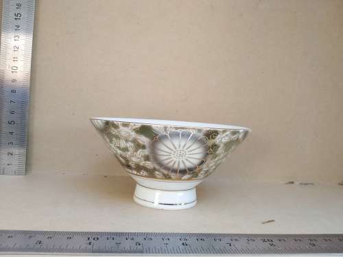 Vintage! Japanese - Kutani Yaki(Ware) - Hanazume Olive Green & Gold Flower Pattern - Rice Bowl