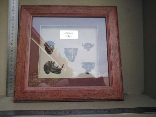 African! Wall Décor - Box Frame - Africa Alive - Big 5 Miniature Heads In Bronze