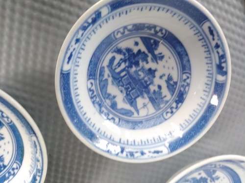 Vintage! Chinese - Canton Blue Willow - JingDeZhen - Set Of 4 Rice Bowls