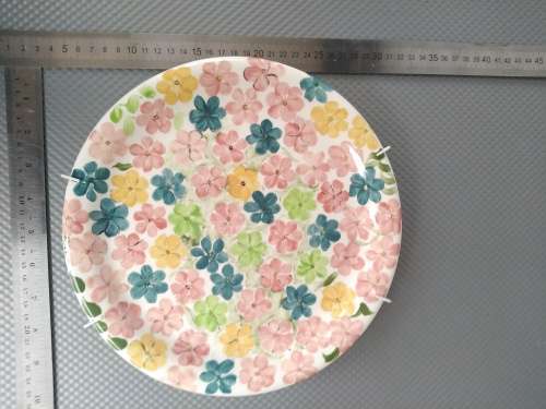 Vintage! Studio Art Pottery - Hand Painted Multicolored Paved Flowers - Decorative Plate - Signed