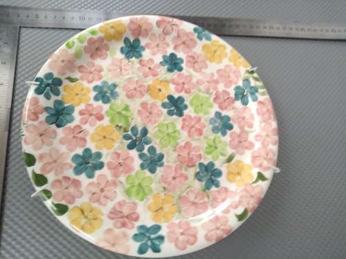 Vintage! Studio Art Pottery - Hand Painted Multicolored Paved Flowers - Decorative Plate - Signed
