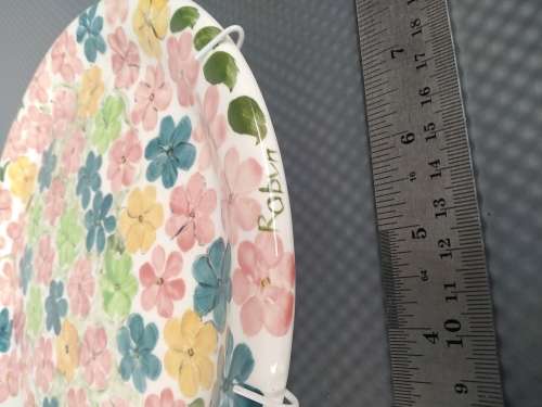 Vintage! Studio Art Pottery - Hand Painted Multicolored Paved Flowers - Decorative Plate - Signed