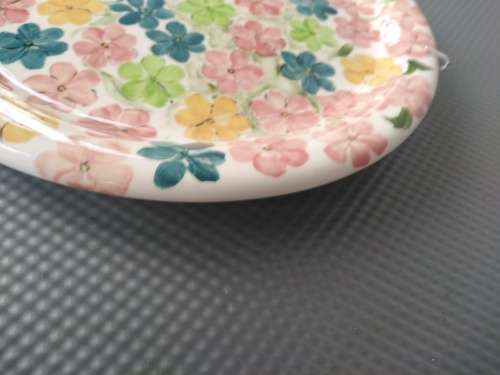 Vintage! Studio Art Pottery - Hand Painted Multicolored Paved Flowers - Decorative Plate - Signed