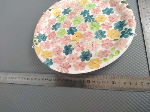 Vintage! Studio Art Pottery - Hand Painted Multicolored Paved Flowers - Decorative Plate - Signed