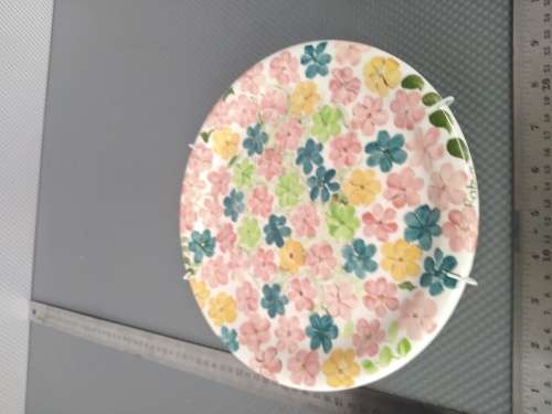 Vintage! Studio Art Pottery - Hand Painted Multicolored Paved Flowers - Decorative Plate - Signed
