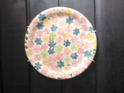 Vintage! Studio Art Pottery - Hand Painted Multicolored Paved Flowers - Decorative Plate - Signed