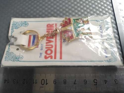 Vintage! Gold Toned Souvenir Temple Keyring From Thailand