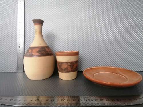 Vintage! Studio Art Pottery - Clay Set Of - Carafe For Water, Wine & Other Drinks - Tumbler & Saucer