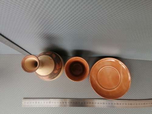 Vintage! Studio Art Pottery - Clay Set Of - Carafe For Water, Wine & Other Drinks - Tumbler & Saucer