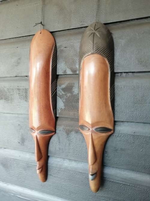 Africana! Zimbabwe - Hand-Carved - Pair Of Iron Wood Tribal Masks