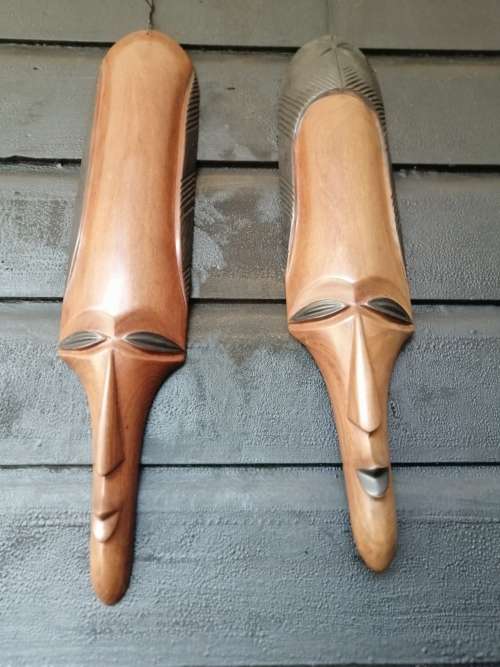 Africana! Zimbabwe - Hand-Carved - Pair Of Iron Wood Tribal Masks