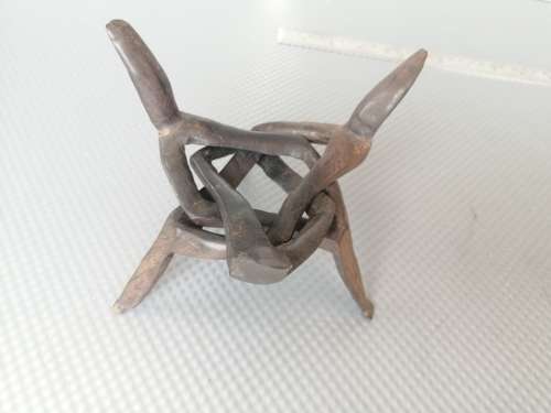 Africana! Hand Carved - Small - Interlocking Tripod Stand With Leaf Pattern Bowl