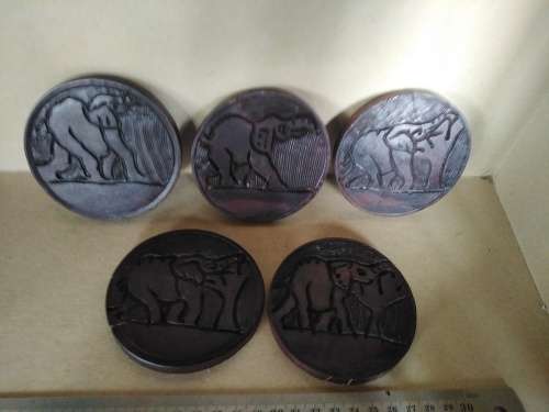 Africana! Hand Carved - Wooden Coaster Set In Caddy/Holder With Ashtray Lid - Elephant Design