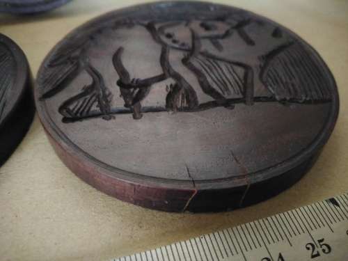 Africana! Hand Carved - Wooden Coaster Set In Caddy/Holder With Ashtray Lid - Elephant Design