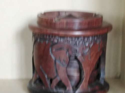 Africana! Hand Carved - Wooden Coaster Set In Caddy/Holder With Ashtray Lid - Elephant Design