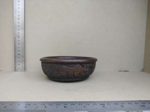 Africana! Hand Made - Small Carved Wooden Bowl - Giraffe / Rhino / Elephant