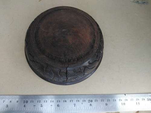Africana! Hand Made - Small Carved Wooden Bowl - Giraffe / Rhino / Elephant