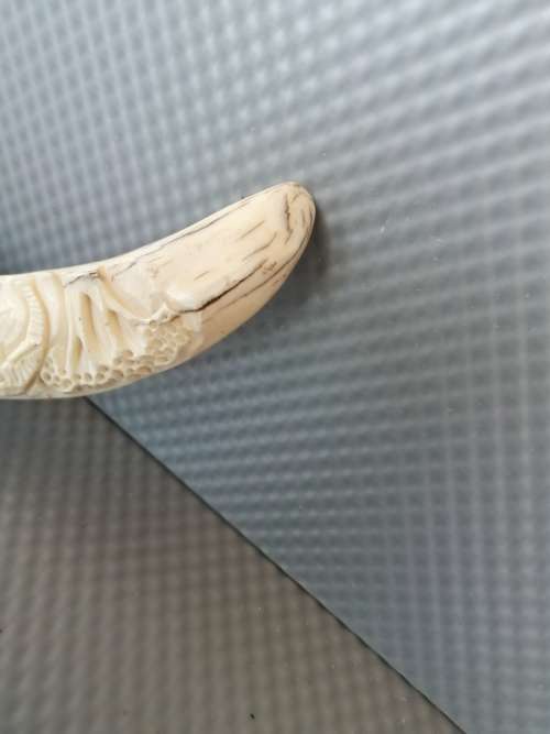 Africana! Hand Carved - Warthog Tusk - Elephants Marching - 29cm